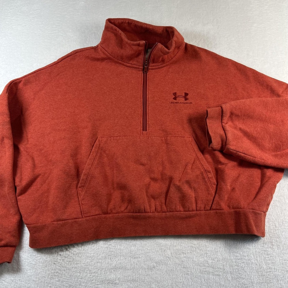 Under Armour Crop Sweatshirt Womens Large Orange 1/4 Zip Fleece Crop Pullover